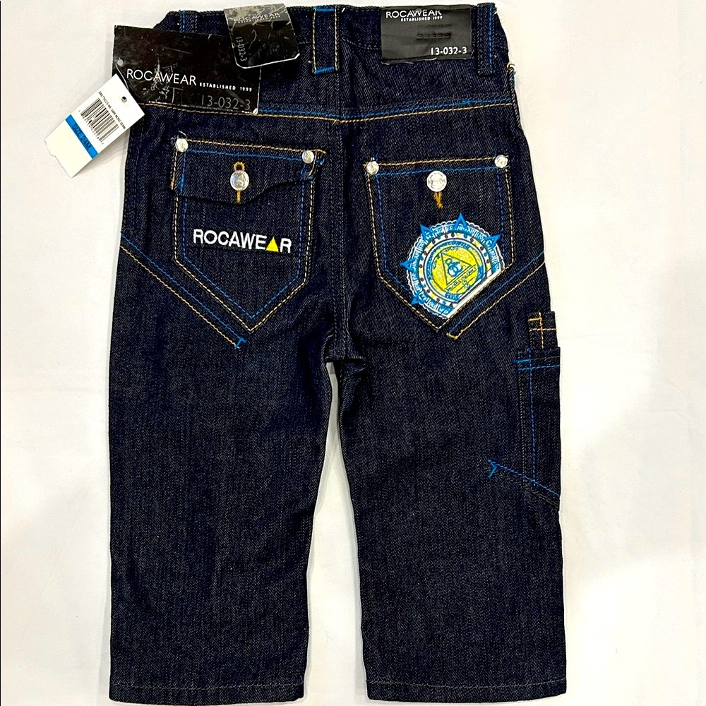 Rocawear Dark Denim Jeans with Yellow and Blue Stitching - Picture 6 of 12